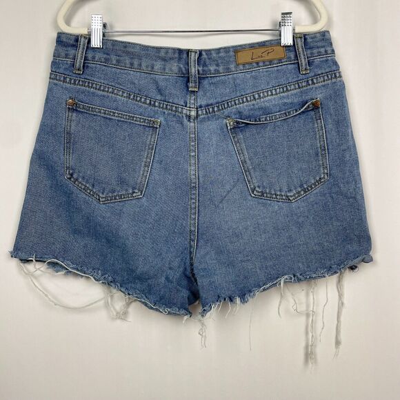 Liquor n Poker Cut-Off Frayed Jean Shorts Size 16 Blue Denim Festival Boho Beach - Picture 8 of 14